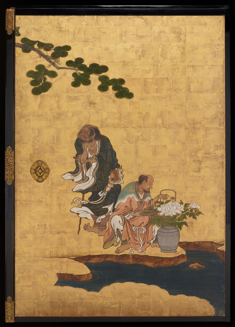 Taoist Immortals, n. 1647 (muste, värit ja kulta paperille) tekijältä Kano Sansetsu