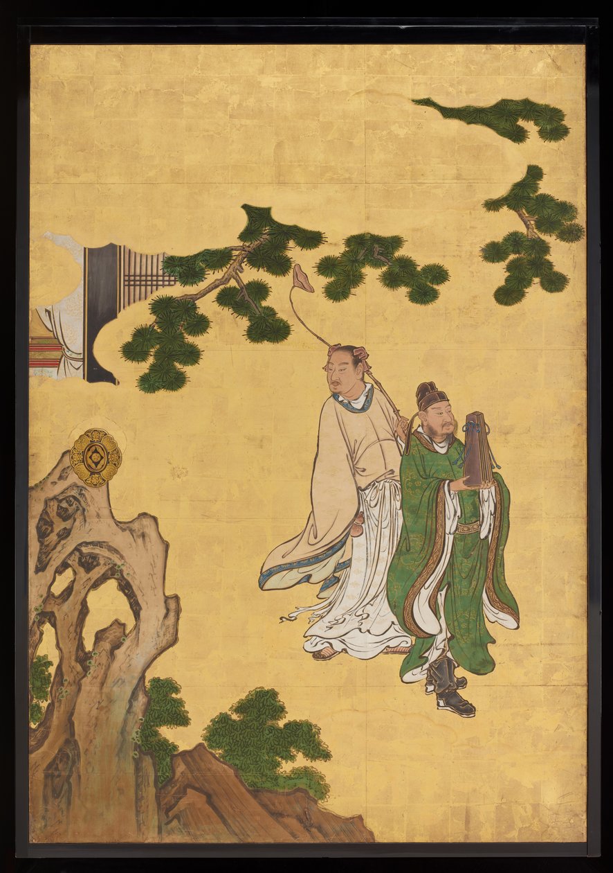 Taoist Immortals, n. 1647 (muste, värit ja kulta paperille) tekijältä Kano Sansetsu