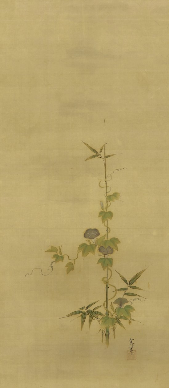 Bambu ja aamun loisto, Edo-kausi, 1600-luvun puoliväli - 1700-luvun alku (muste ja väri silkillä) tekijältä Kano Tsunenobu