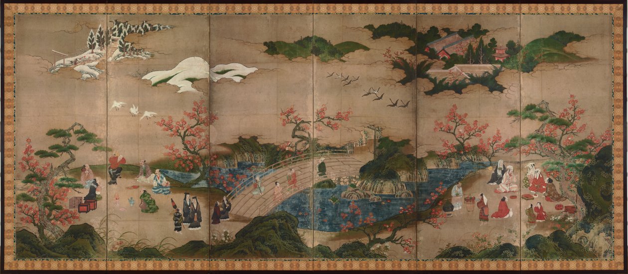 Maple viewers (紙 本 著色 観 楓 図, shihonchoshoku kanpūzu) tekijältä Kano Hideyori