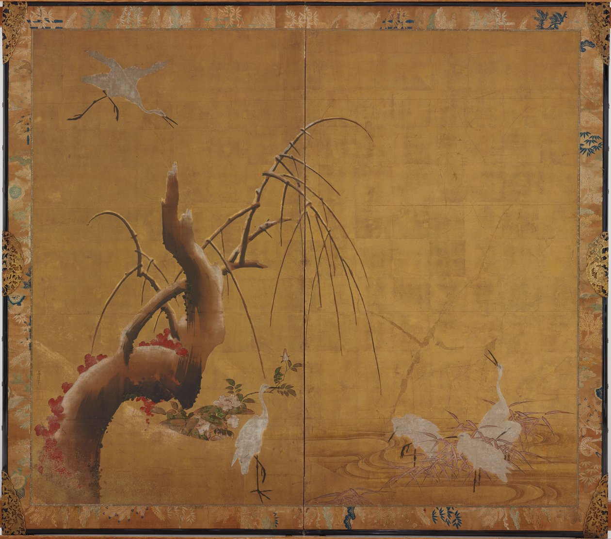 Herons and Old Willow, Edo-kausi, 1600-luvun alku. tekijältä Kano Sadanobu