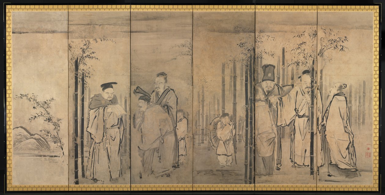 Seitsemän Bamboo Groven viisasta, neljä Shang-vuoren vanhinta, 1600-luku. tekijältä Kanō Tan’yū