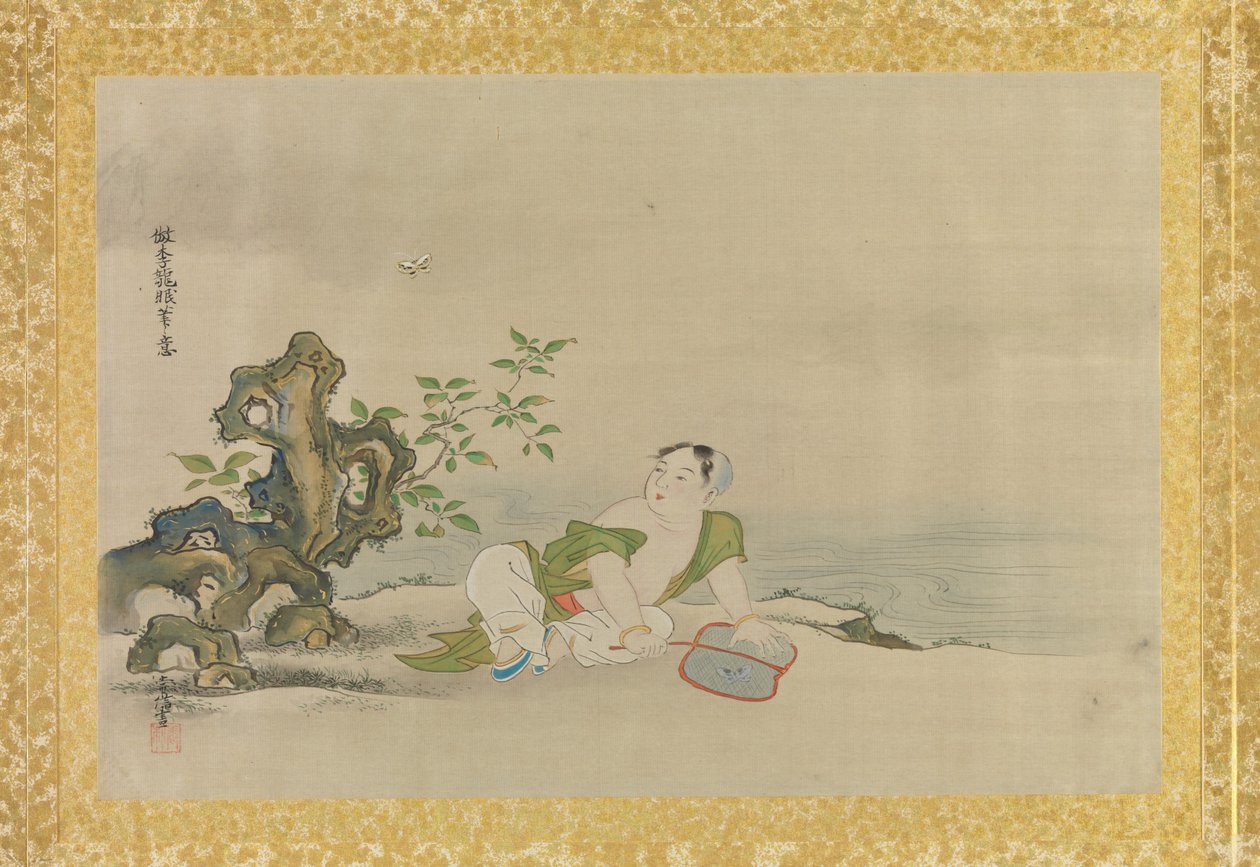 Album of Copies of Chinese Paintings, albumin lehti, (muste ja väri silkille) tekijältä Kano Tsunenobu
