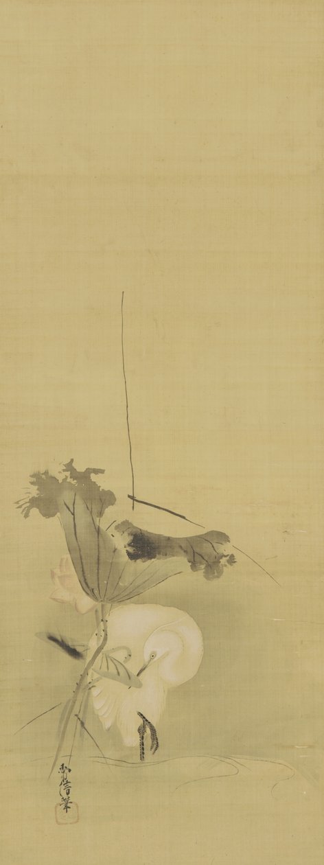 Heron ja lootus, Edo-kausi, 1600-luvun puoliväli - 1700-luvun alku (muste ja väri silkillä) tekijältä Kano Tsunenobu