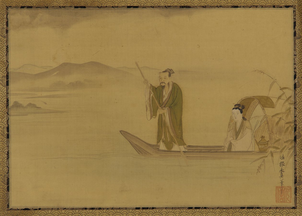 Kiinalainen mies ja nainen veneessä, Edo-kausi, 1600-luvun puoliväli. tekijältä Kano Yasunobu