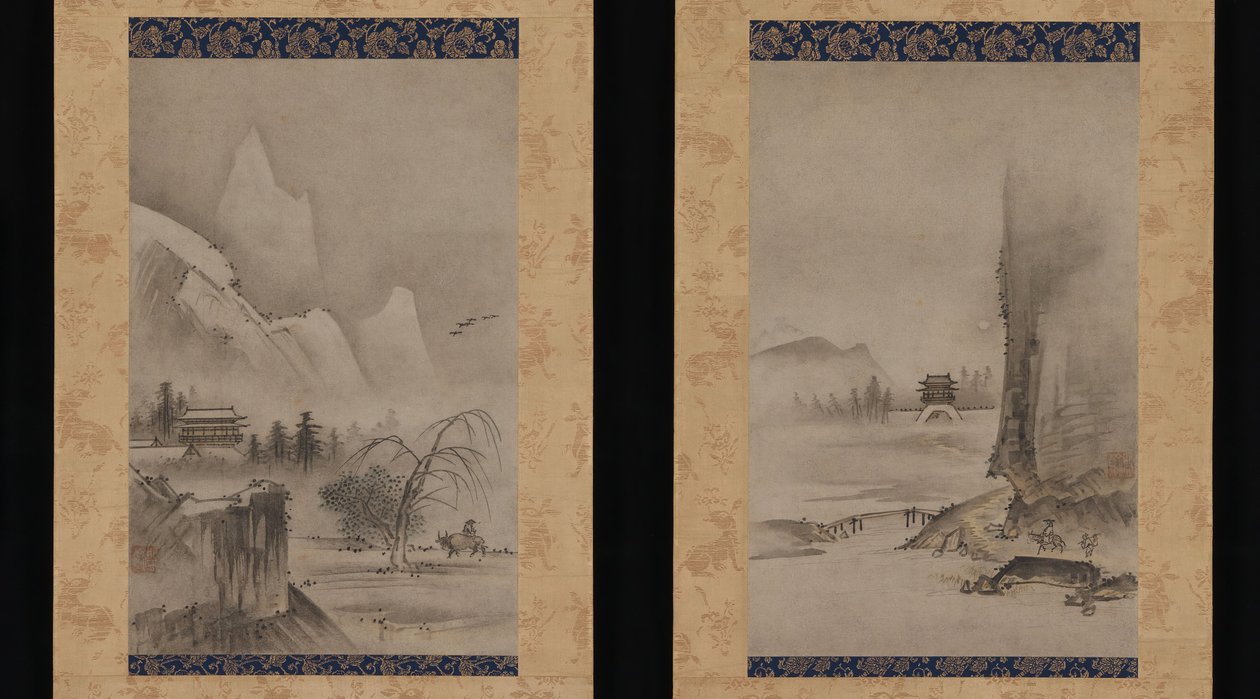 Kaksi näkymää kahdeksasta näkymästä Xiao- ja Xiang-joille, 1500-luvun alku. tekijältä Kantei