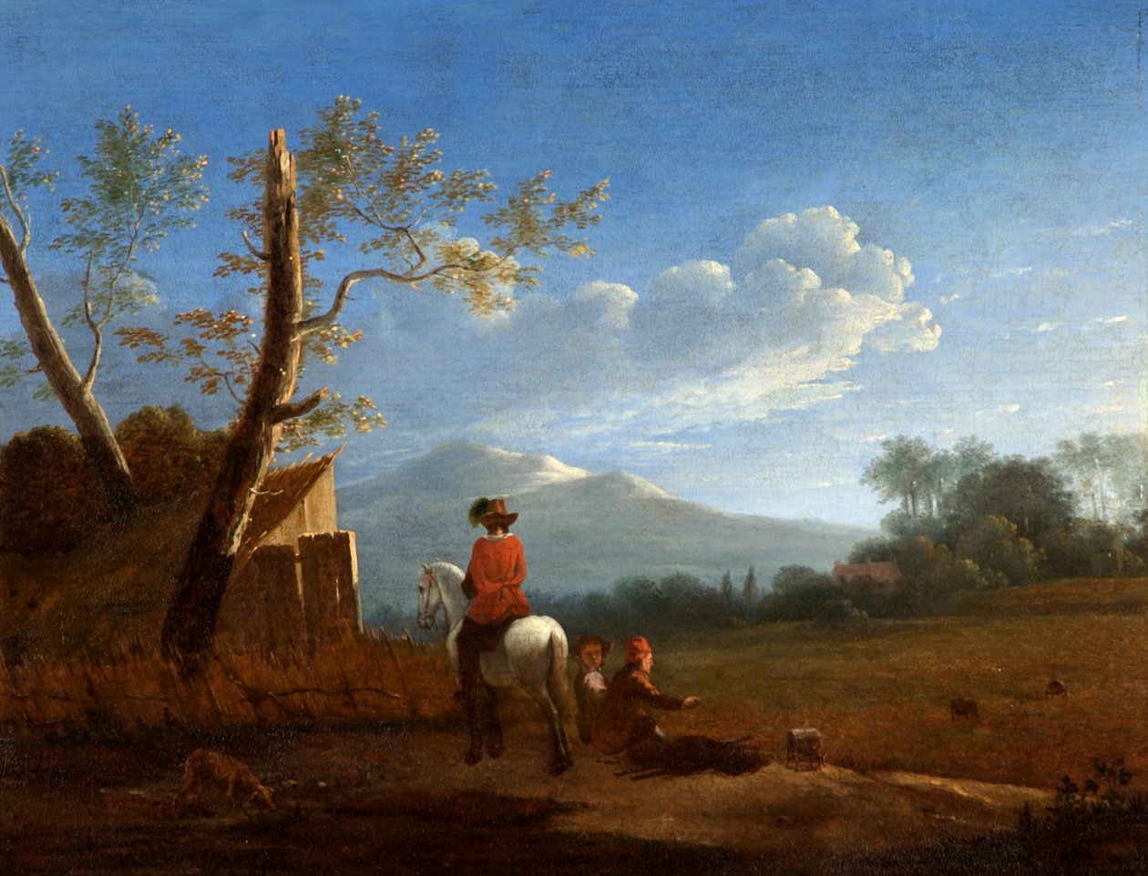 Maisema lintupyörien kanssa, n. 1670 tekijältä Karel Dujardin