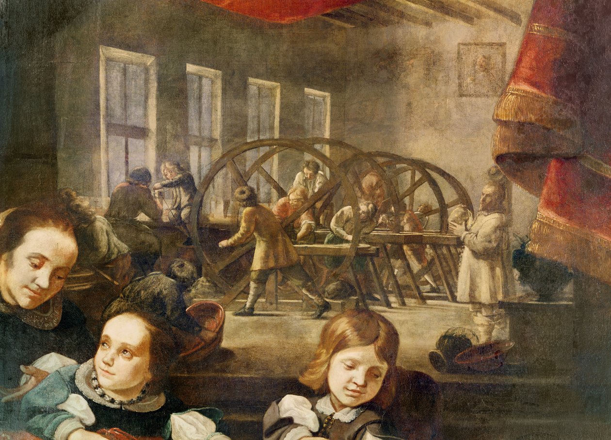 Yksityiskohta jalokiven leikkaaja Dyonis Miseronin ja perheen muotokuvasta, jossa näkyy kaiverrus lasiin hänen työpajassaan, 1653 tekijältä Karel Škréta