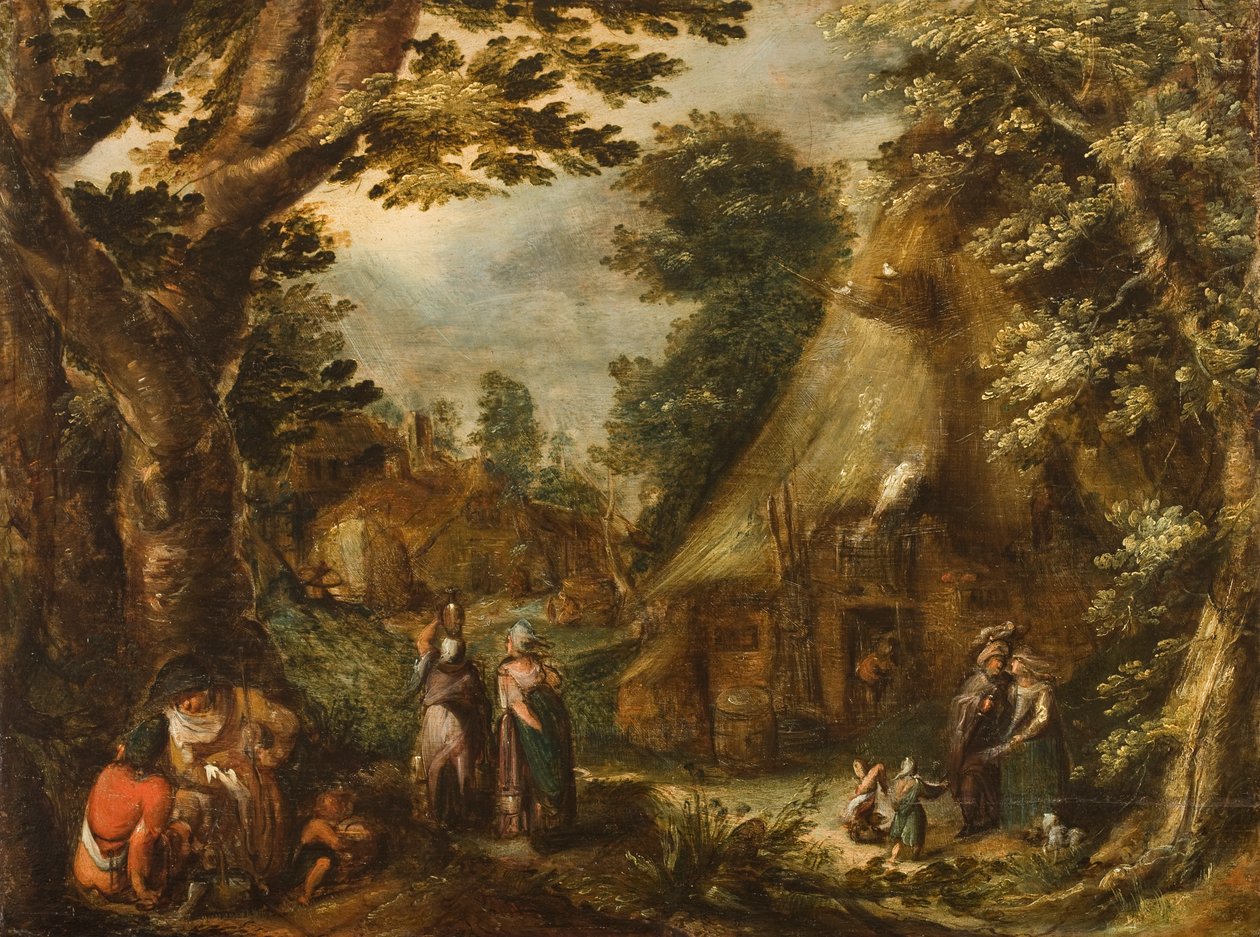 Maalaismaisema, 1590-luku (öljy tammilevylle) tekijältä Karel Van Mander