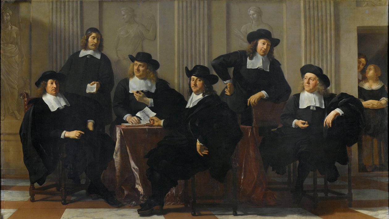 The Regents of the Spinhuis ja Nieuwe Werkhuis, Amsterdam Spinhuisin (Rangaistustalo) ja Nieuwe Werkhuisin (uusi työtalo) Regents Amsterdamissa, 1669 tekijältä Karel Du Jardin