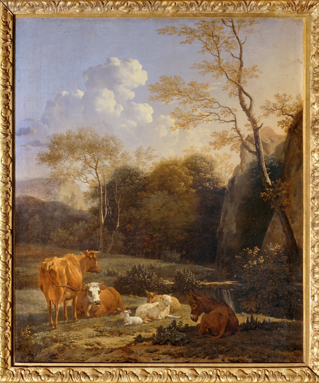 Le bocage, Lehmät, aasit ja lampaat puron varrella ... tekijältä Karel Dujardin