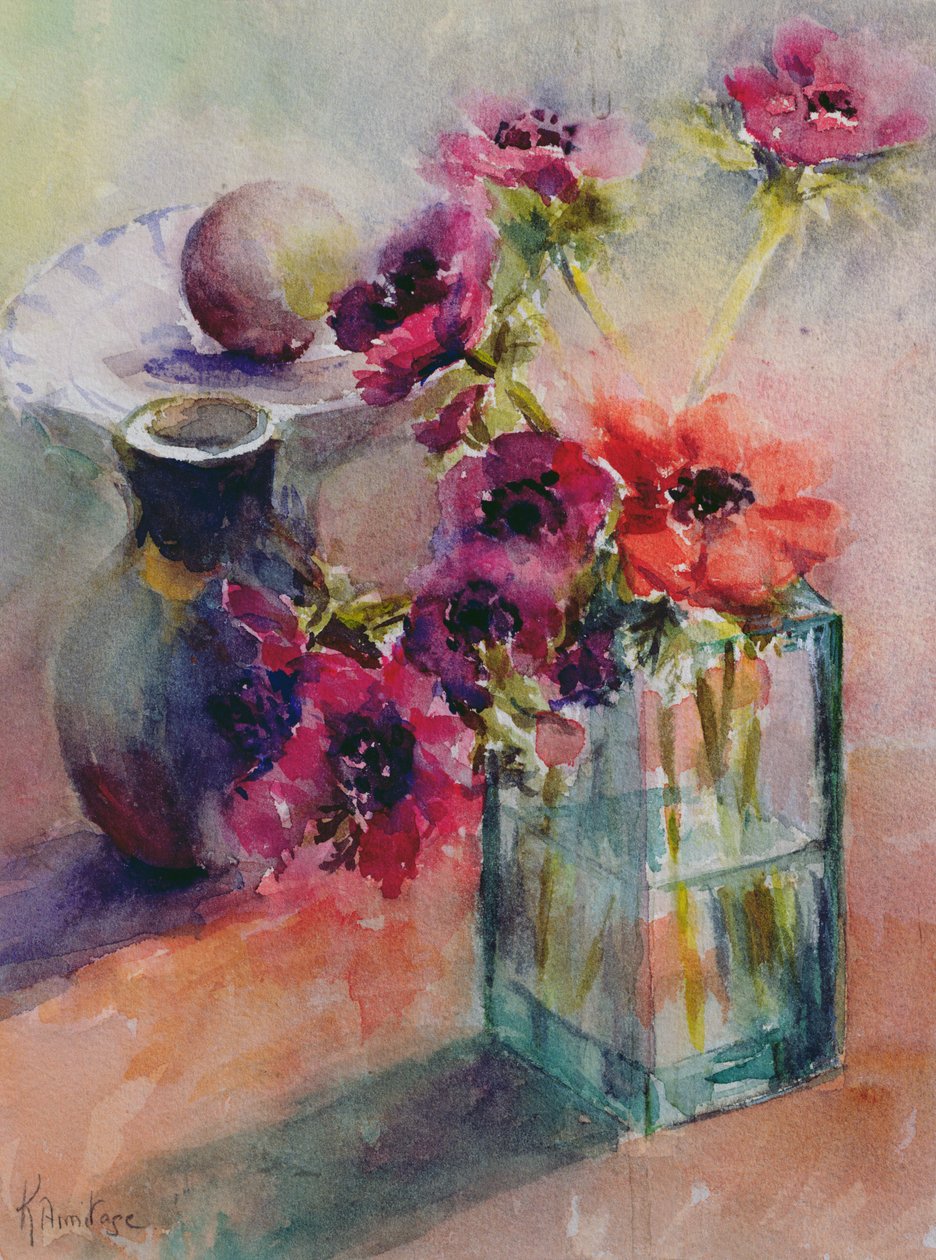 Anemones in Green Glass Vase, 2002 tekijältä Karen Armitage