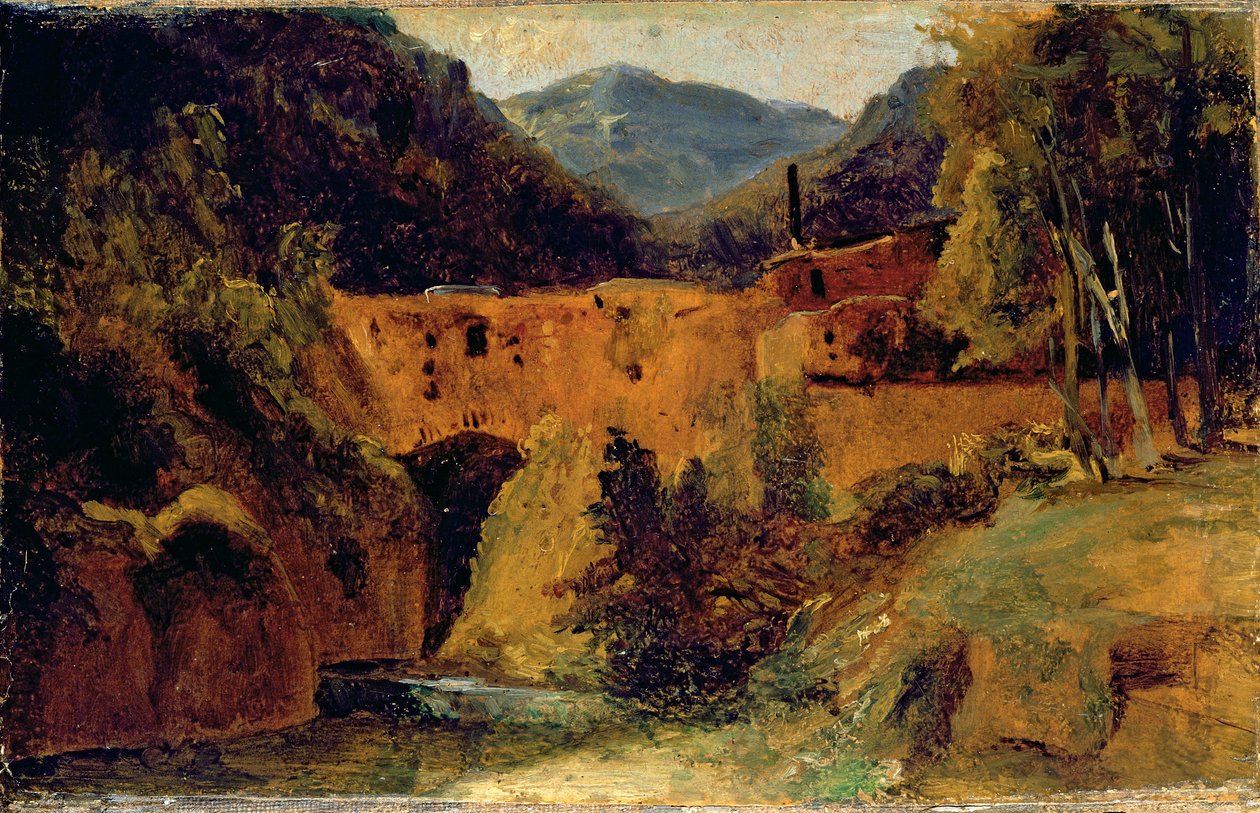 Mylly laaksossa lähellä Amalfia, 1829 (öljy paperille kankaalle) tekijältä Carl Blechen