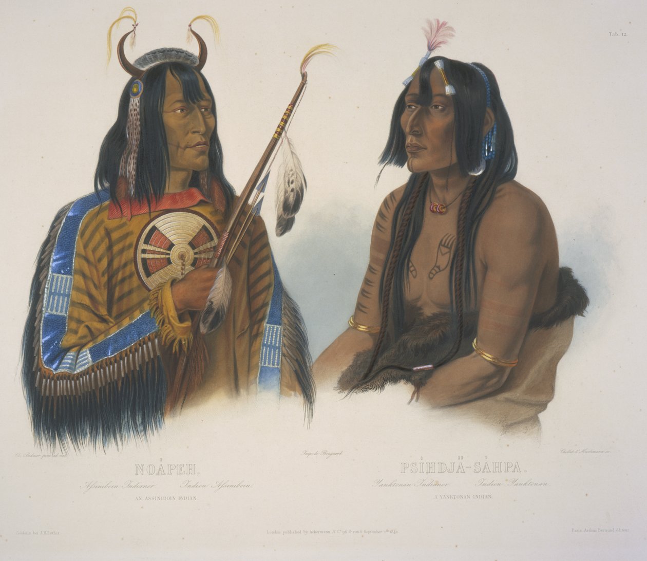 Assiniboin-intiaani ja yanktonanilainen tekijältä Karl Bodmer