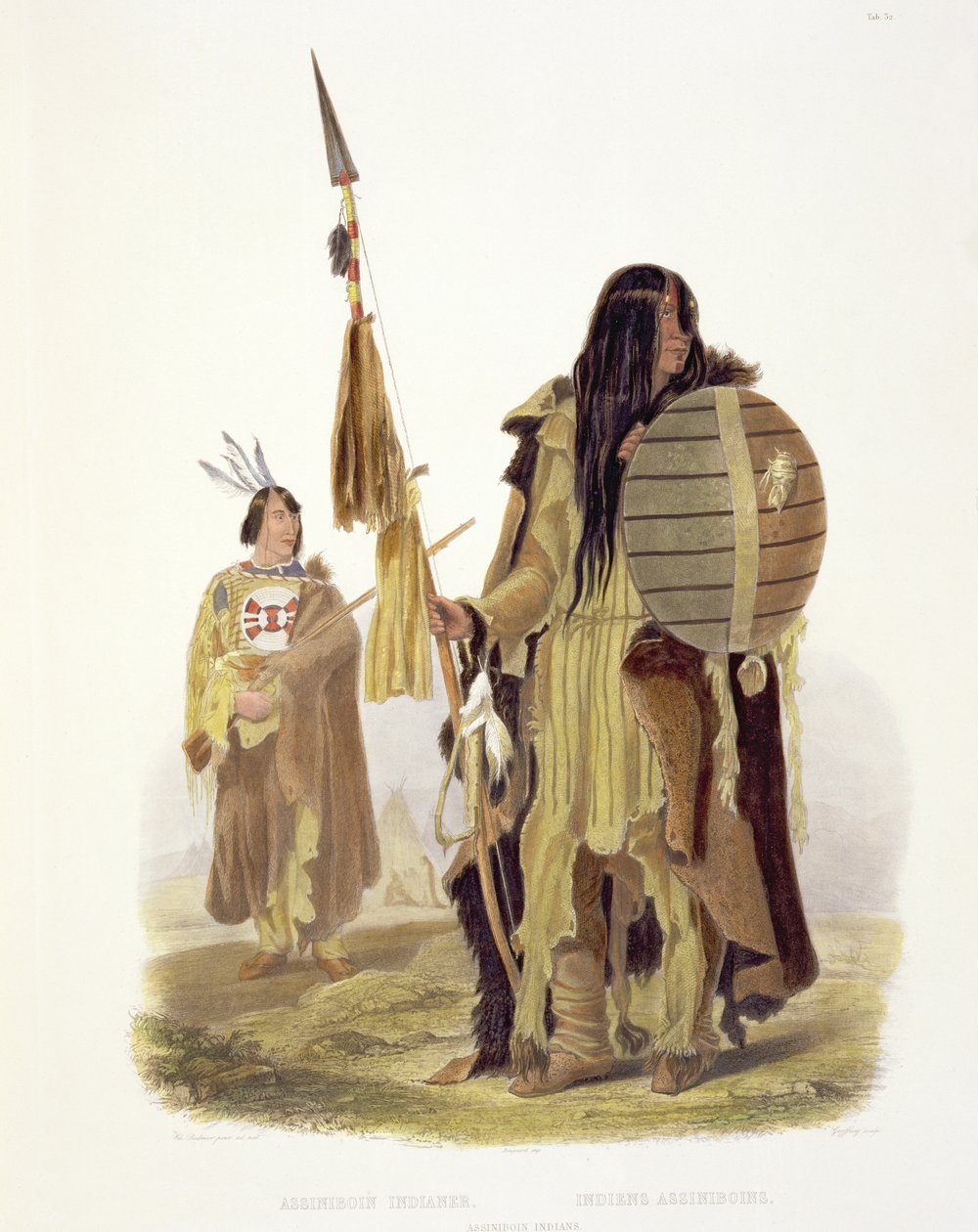 Assiniboin Indians, levy 32 kirjan "Travels in the Interior of North America, 1832-34" osasta 2, kaiverrus Charles Geoffroy (1819-82) 1844 (akvatinta) tekijältä Karl Bodmer