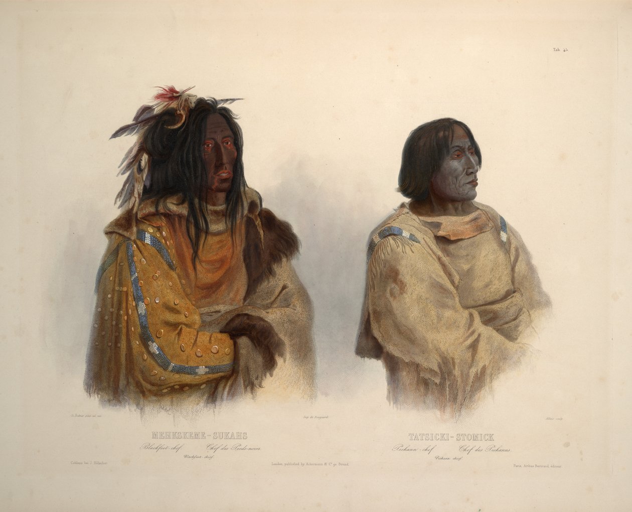 Mustajalkapäällikkö ja Peikann -päällikkö tekijältä Karl Bodmer