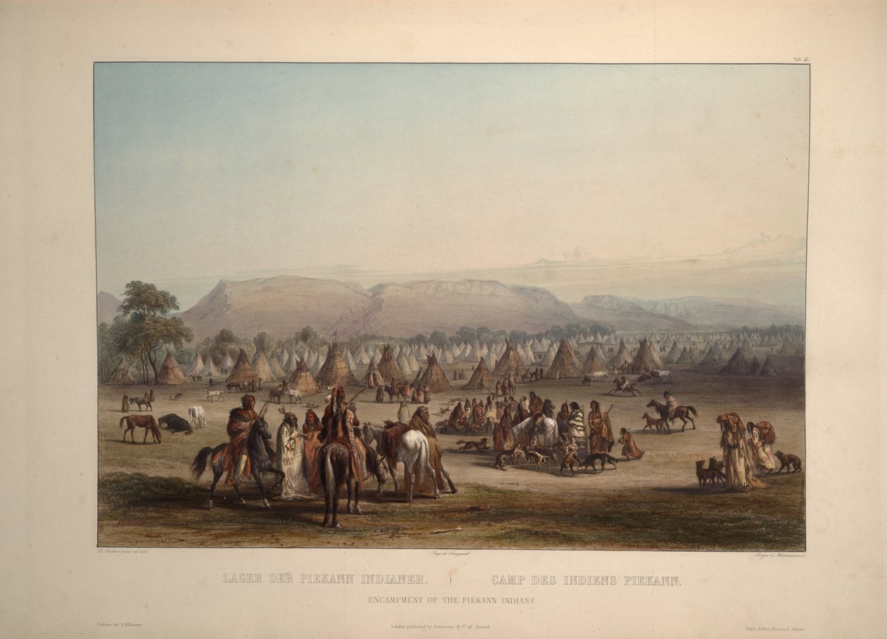 Peikannin intiaanien leiriytyminen tekijältä Karl Bodmer