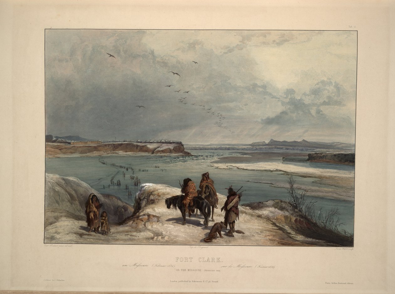 Fort Clack Missourissa helmikuussa 1834 tekijältä Karl Bodmer
