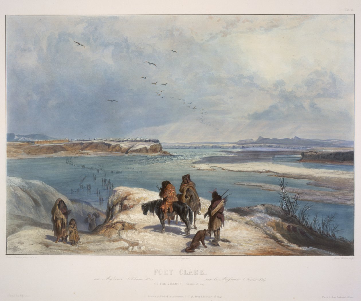 Fort Clark Missourissa (helmikuu 1834) tekijältä Karl Bodmer