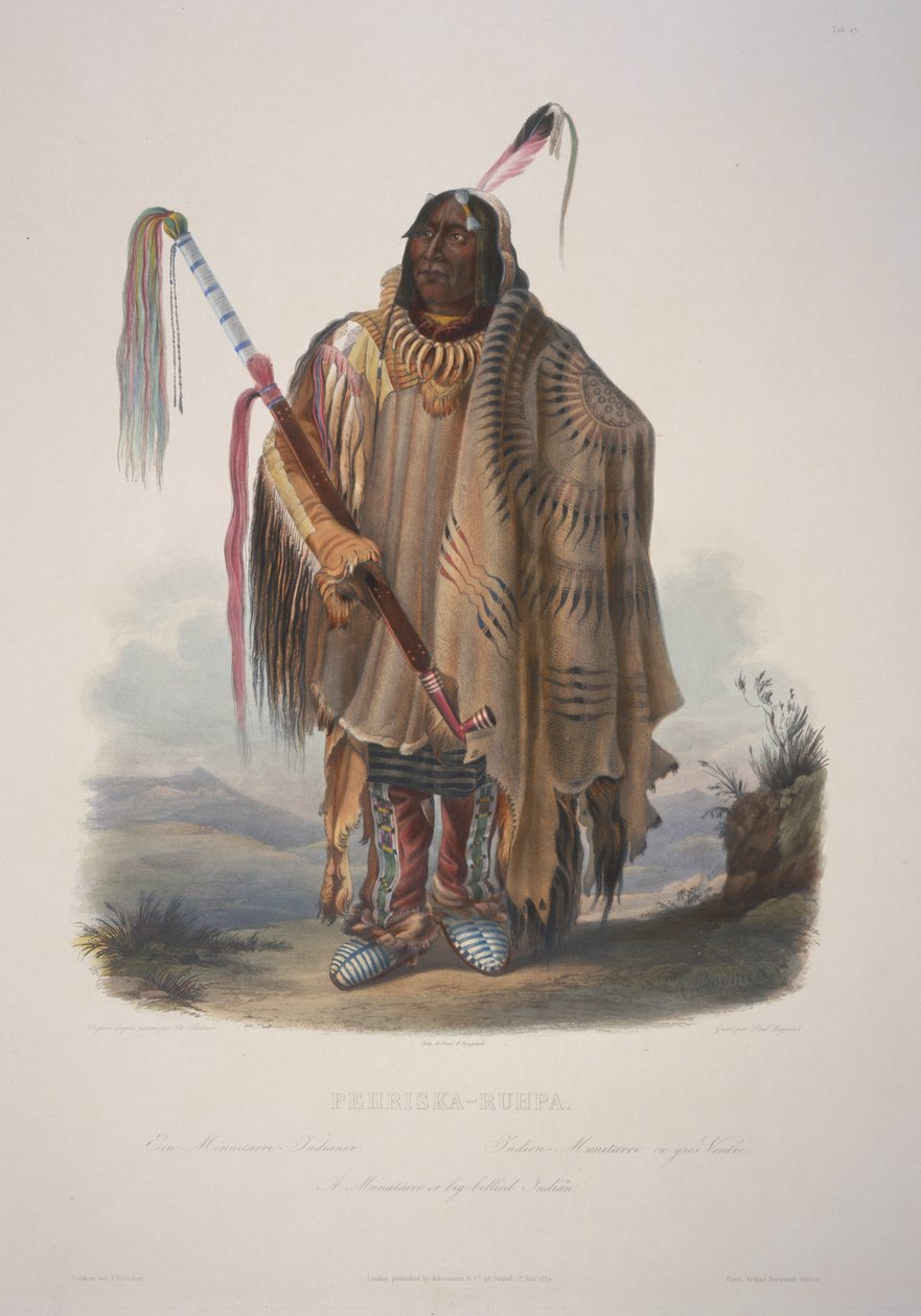 Pehriska-Ruhpa, Minatarree tai isovatsainen intiaani tekijältä Karl Bodmer