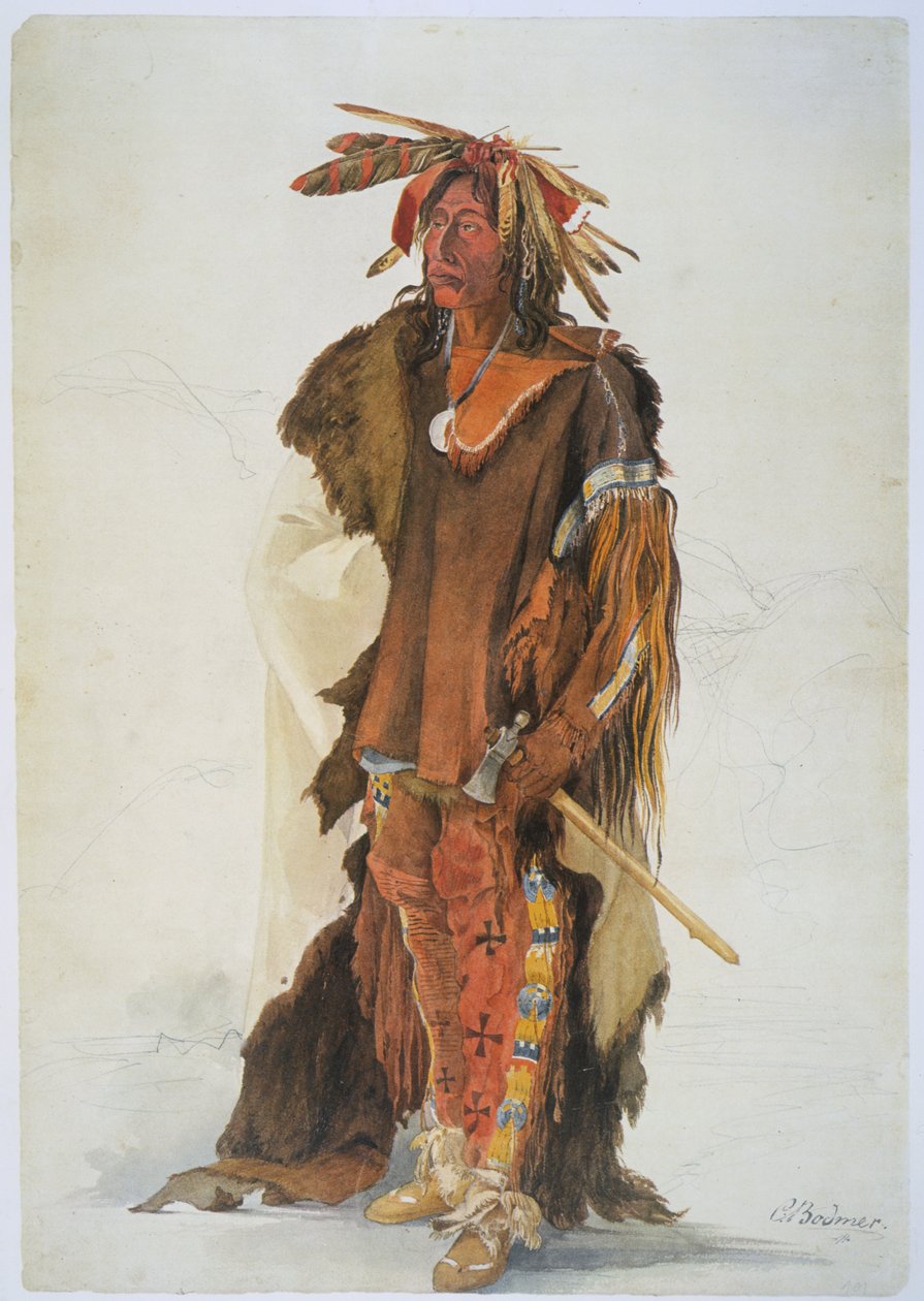 Wahk-ta-Ge-Li, siuusoturi (lyijykynä, kynä ja wc paperilla) tekijältä Karl Bodmer