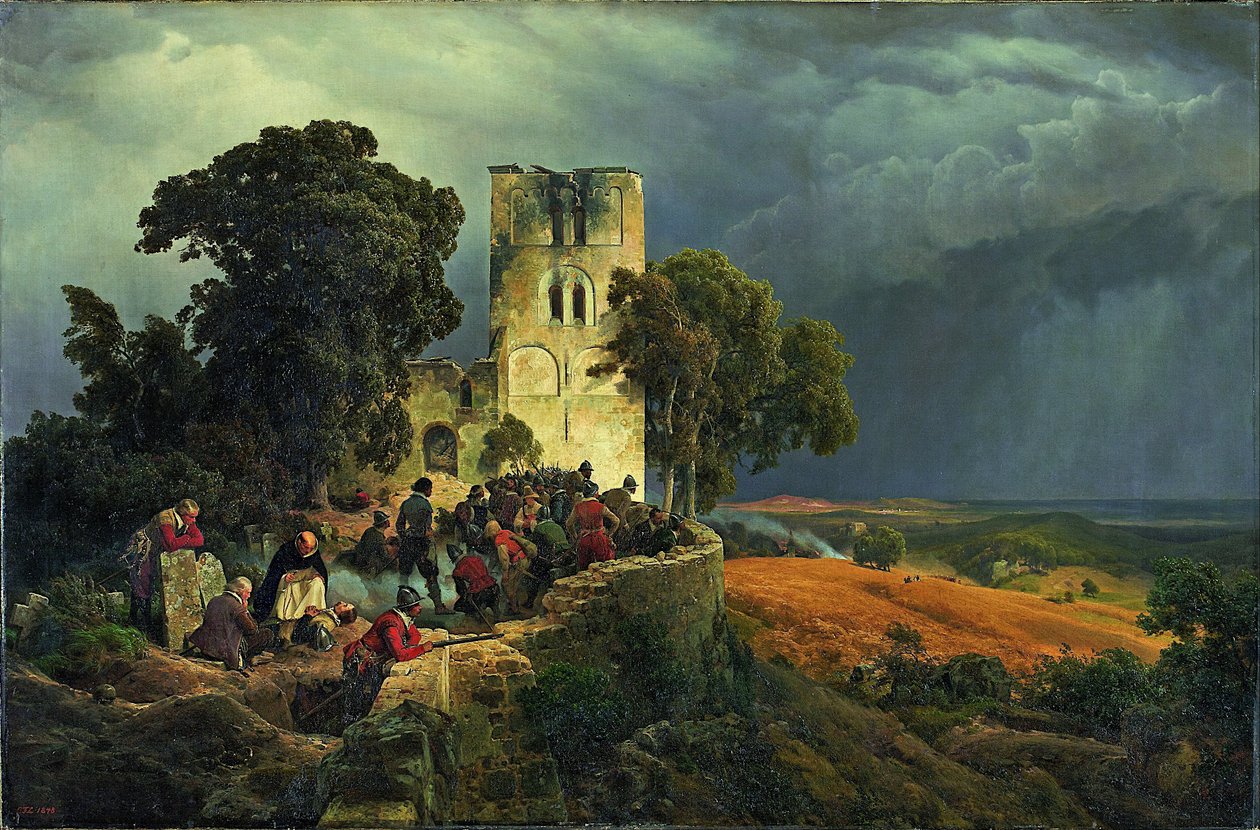 Kirkon pihan piirityksen puolustus kolmenkymmenen vuoden sodan aikana tekijältä Carl Friedrich Lessing