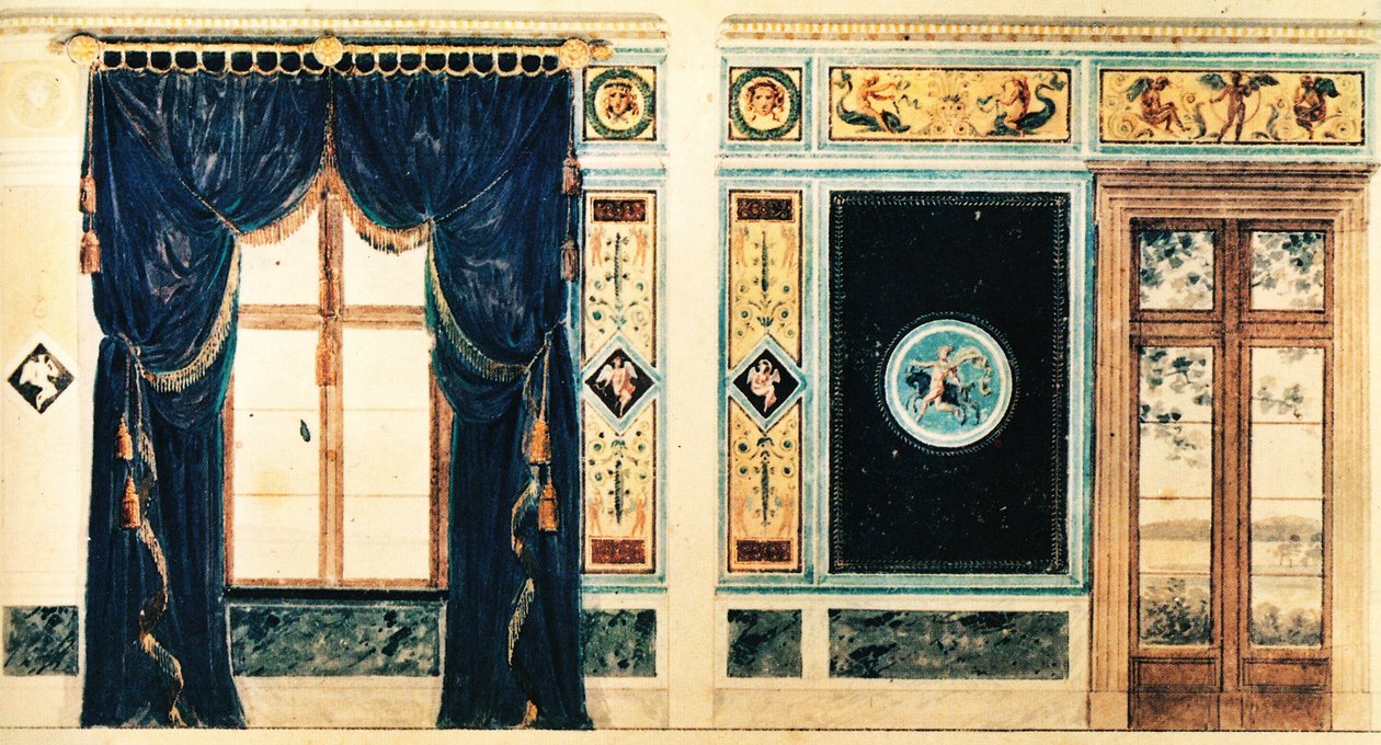 Ausmalungsentwurf Schinkels zum Südzimmer des Casinos Klein-Glienicke, 1824 tekijältä Karl Friedrich Schinkel