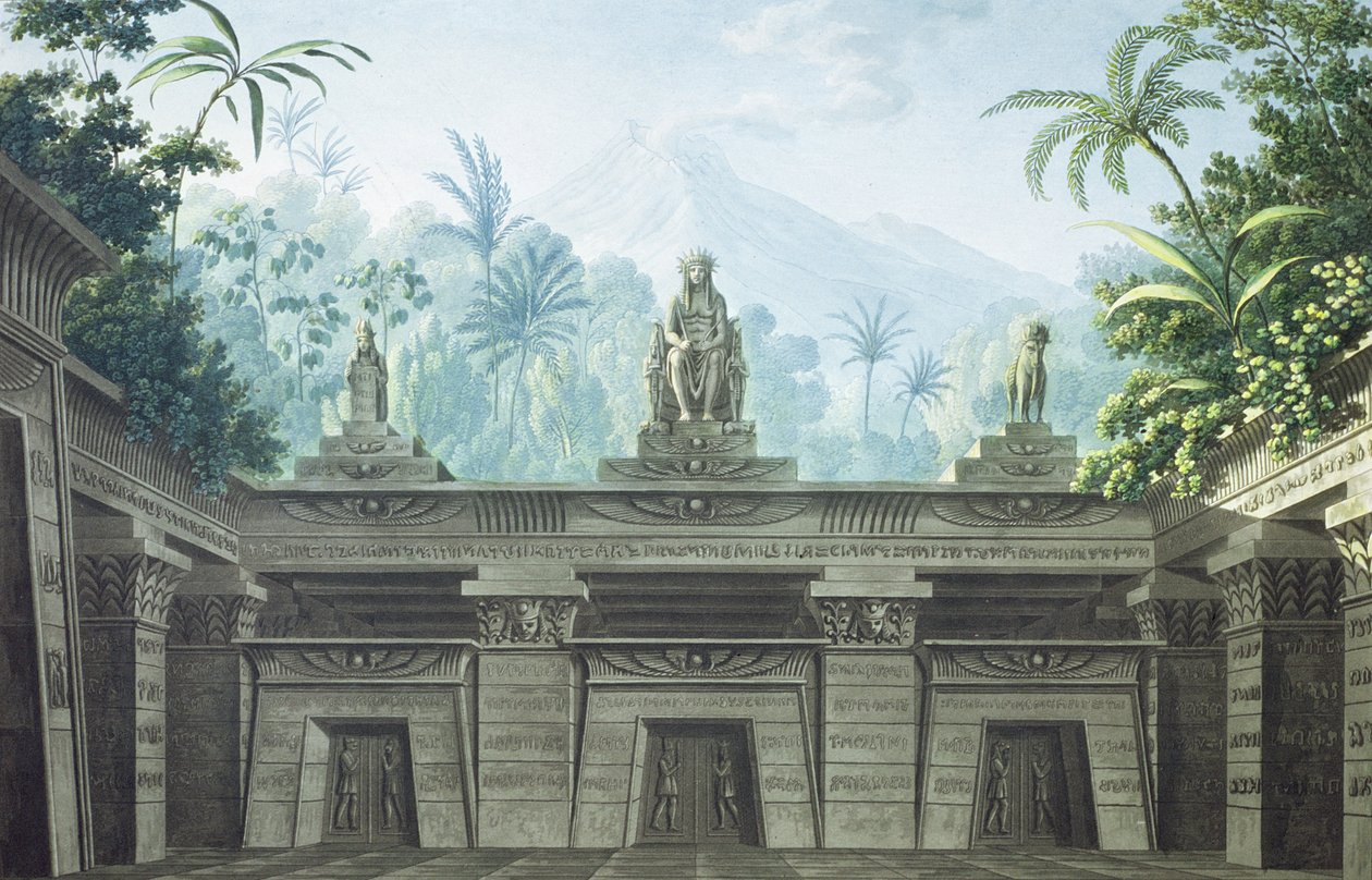 Lavastus Wolfgang Amadeus Mozartin (1756-1791) "Taikahuilun" I näytöskohtaukseen xv tekijältä Karl Friedrich Schinkel