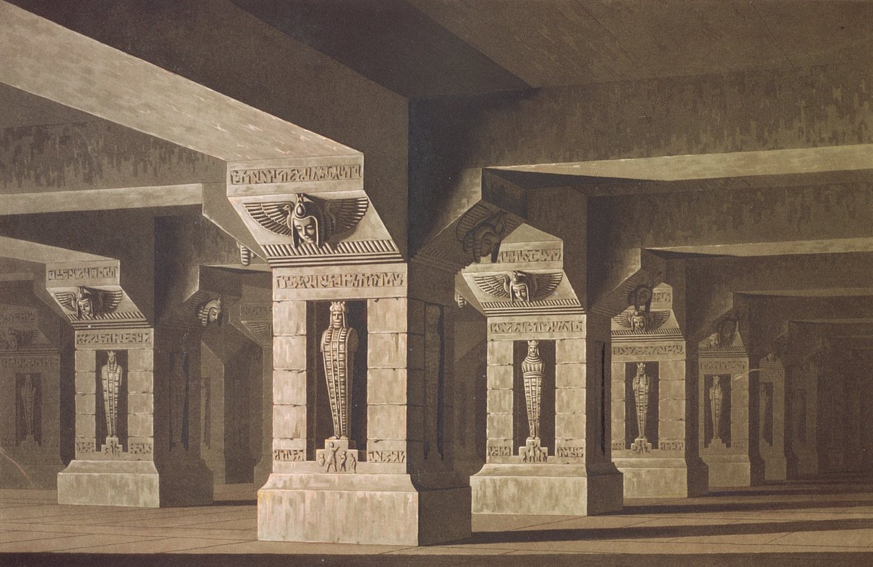 Lavastus Wolfgang Amadeus Mozartin (1756-91) "Taikahuilun" II näytöskohtaukseen xx tekijältä Karl Friedrich Schinkel