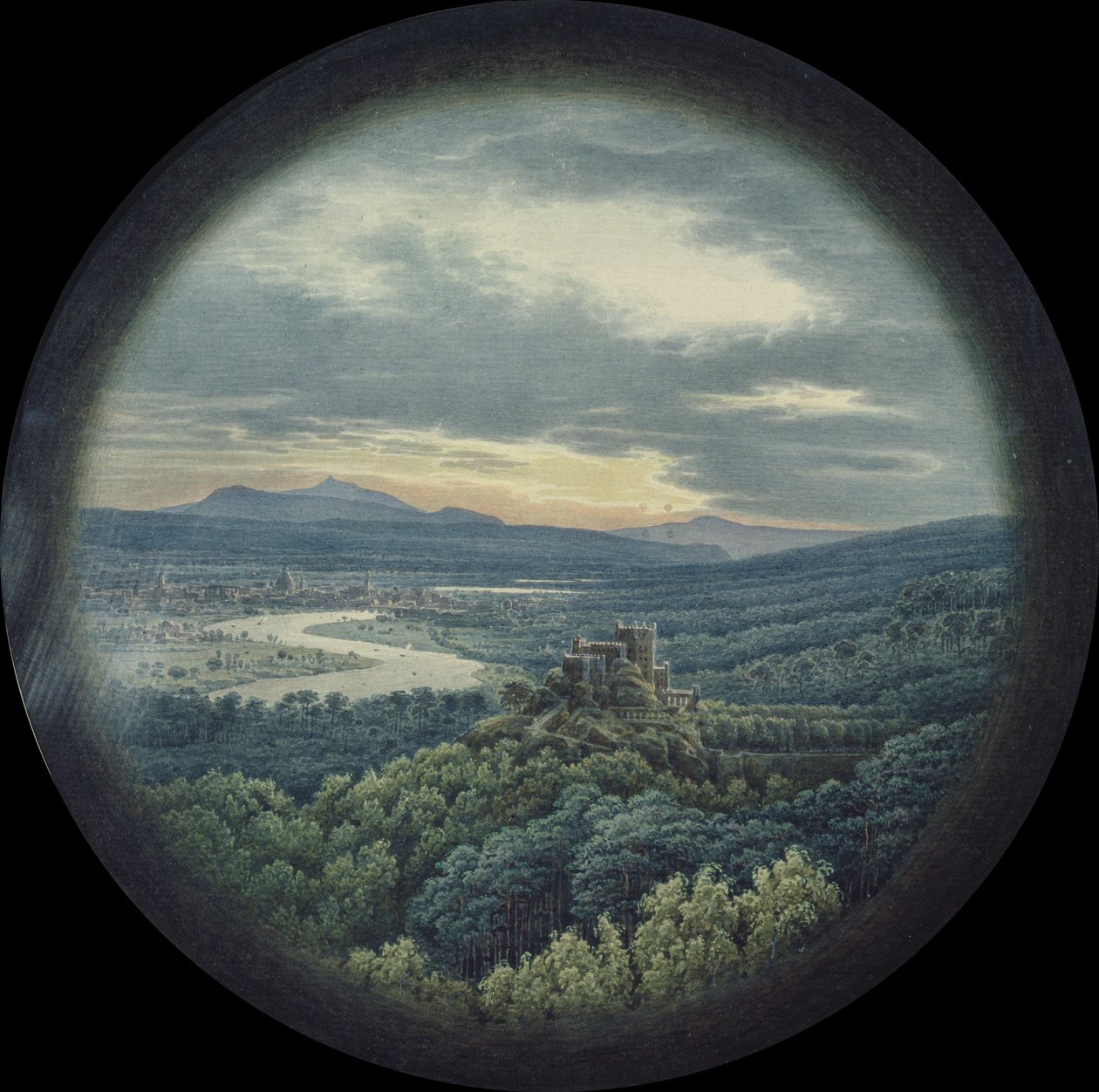 Näkymä Dresdeniin (wc ja vartaloväri paperilla) tekijältä Karl Friedrich Schinkel