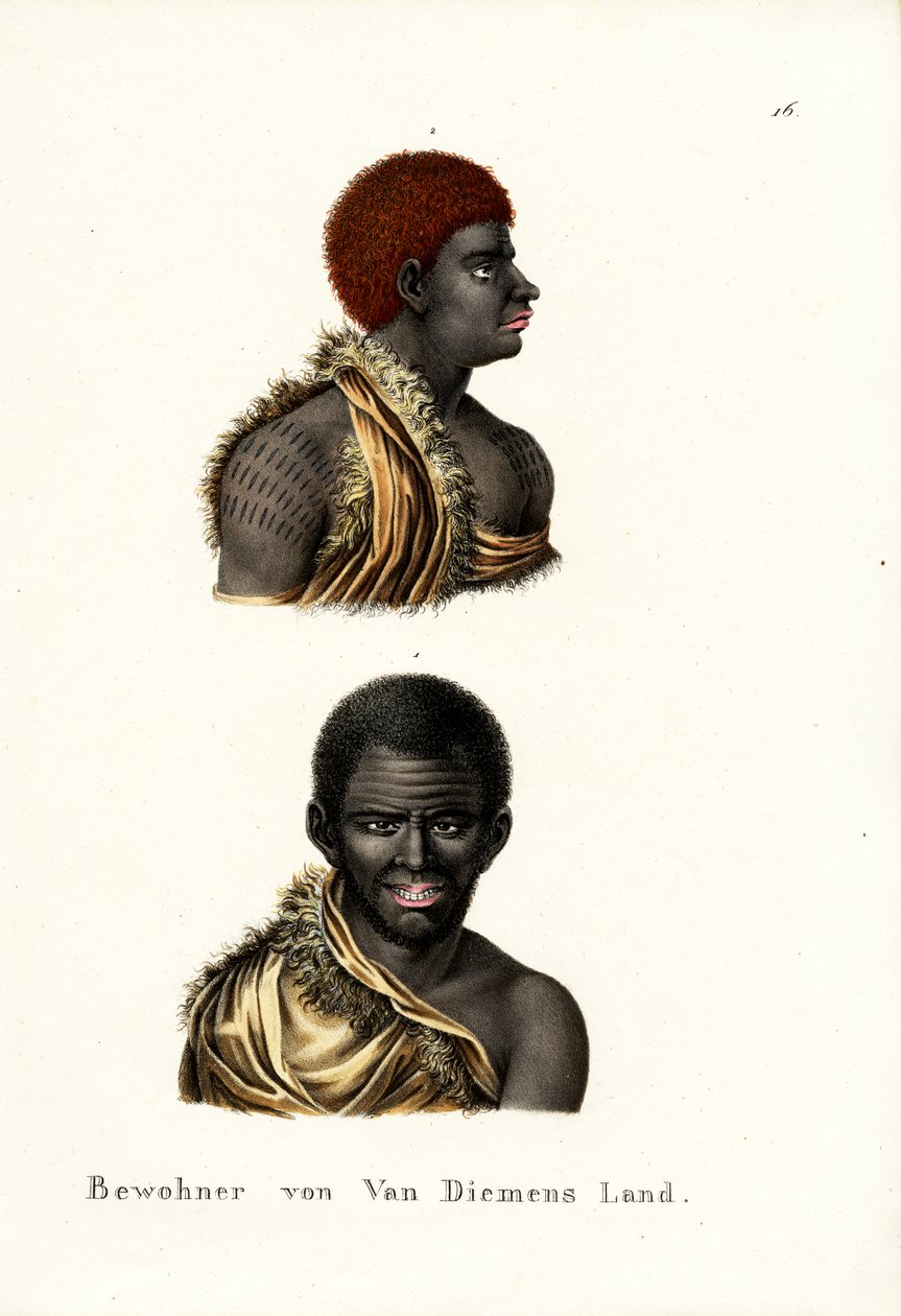 Tasmanian aboriginaalit - Van Diemenin maa, 1824 tekijältä Karl Joseph Brodtmann