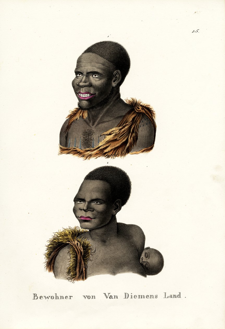 Tasmanian aboriginaalit - Van Diemenin maa, 1824 tekijältä Karl Joseph Brodtmann
