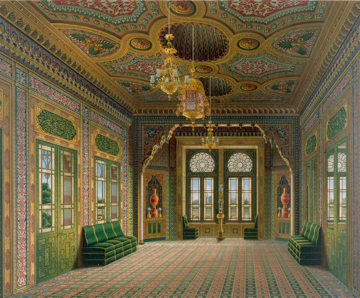 Suunnitelma vastaanottohuoneeseen, jossa on kiinalaisia ruukkuja, 1837 tekijältä Karl Ludwig Wilhelm Zanth