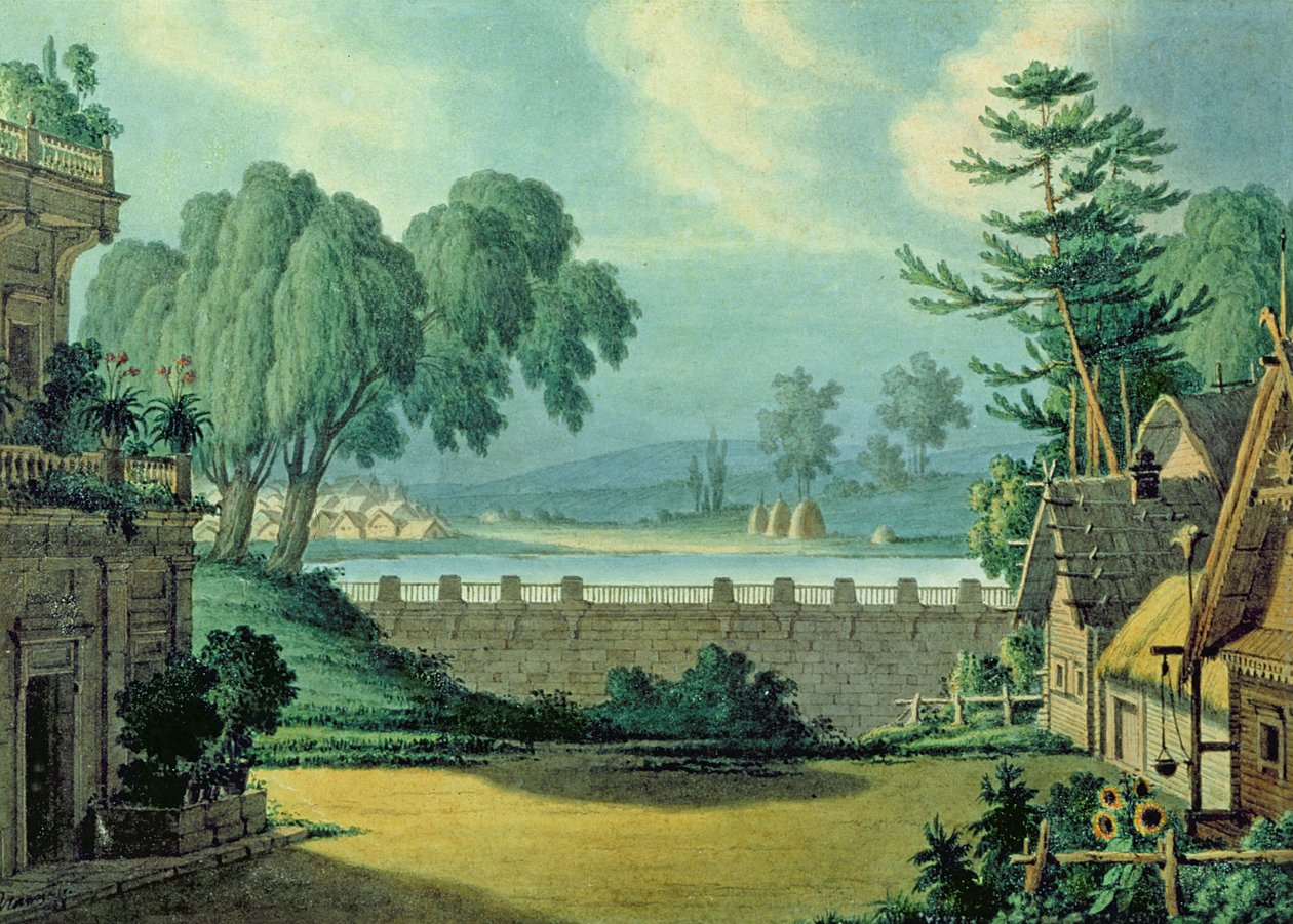 Lavastus A. Verstovskin oopperaan "Pan Tvardovsky", 1828 (kynä, muste ja wc paperilla) tekijältä Karl Ossipovich, the Elder Braun