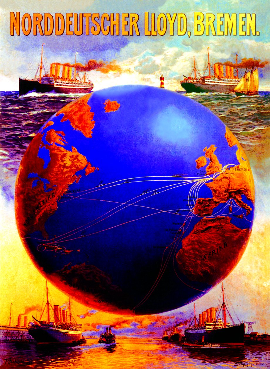 Pohjois-Saksan Lloyd-linjaa mainostava juliste, 1907 tekijältä Karl Paul Themistocles von Eckenbrecher