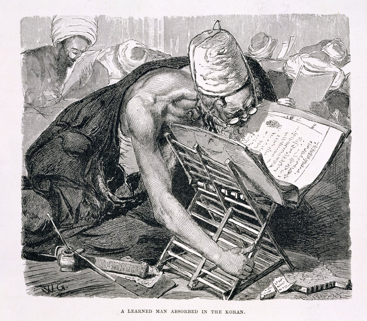 Koraaniin imeytynyt oppinut mies, 1800-luku (kaiverrus paperille) tekijältä Karl Wilhelm Gentz