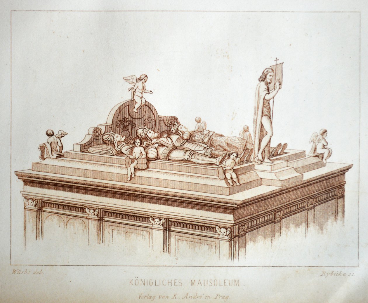 Kuvitus kirjasta Der Dom zu Prag vuodelta 1858, jossa esitetään kuninkaiden haudat Pyhän Vituksen katedraalissa. tekijältä Karl Wurbs