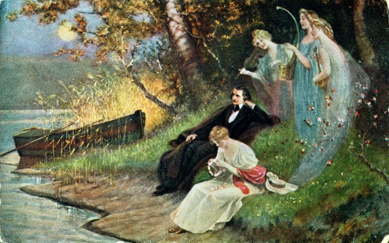 Postikortti Robert Schumannista (1810-56) muusojen kanssa, n. 1910 tekijältä Karl the Elder Schweninger