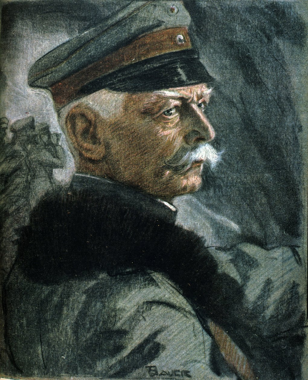 Ensimmäinen maailmansota: Muotokuva saksalaisesta sotilasta Erich von Falkenhaynista (1861-1922). Kuvitus: Karl Bauer (1868-1942) tekijältä Karl Bauer