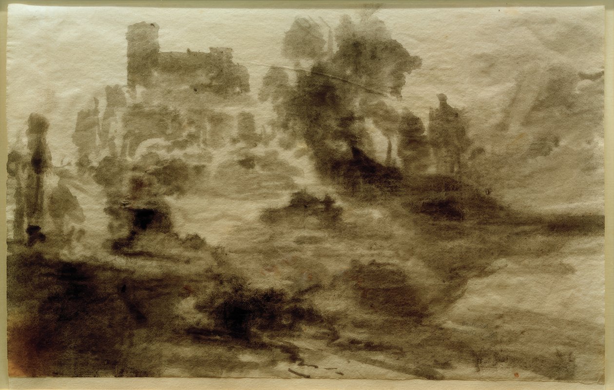 Landschaft mit Burg (oder Kirche) tekijältä Carl Blechen
