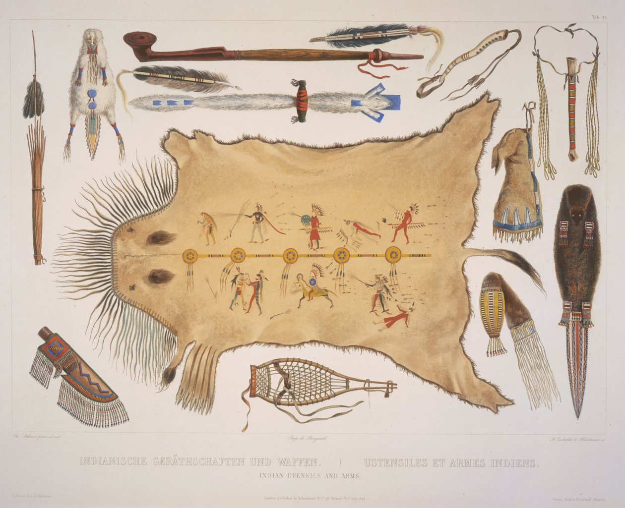 Intialaiset astiat ja käsivarret, kaiverrus A. Zschokke und J. Hurliman, julkaistu vuonna 1840 (akvatinta) tekijältä Karl Bodmer