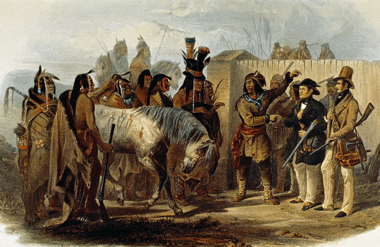 Prinssi Max von Wied-Neuwied (1782-1867) ja Karl Bodmer tervehtivät Hidatsa-intiaanit tekijältä Karl Bodmer