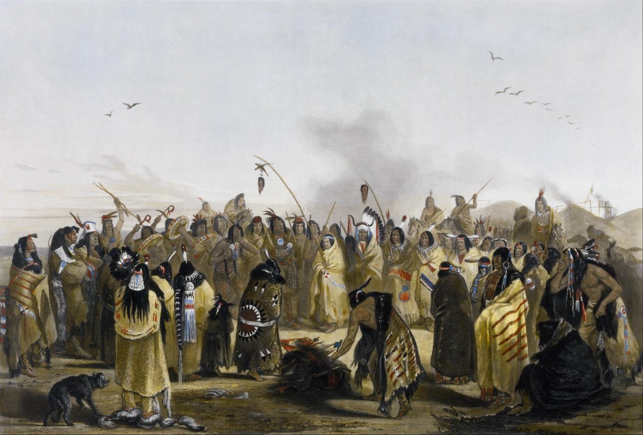 Minitarresin päänahan tanssi tekijältä Karl Bodmer