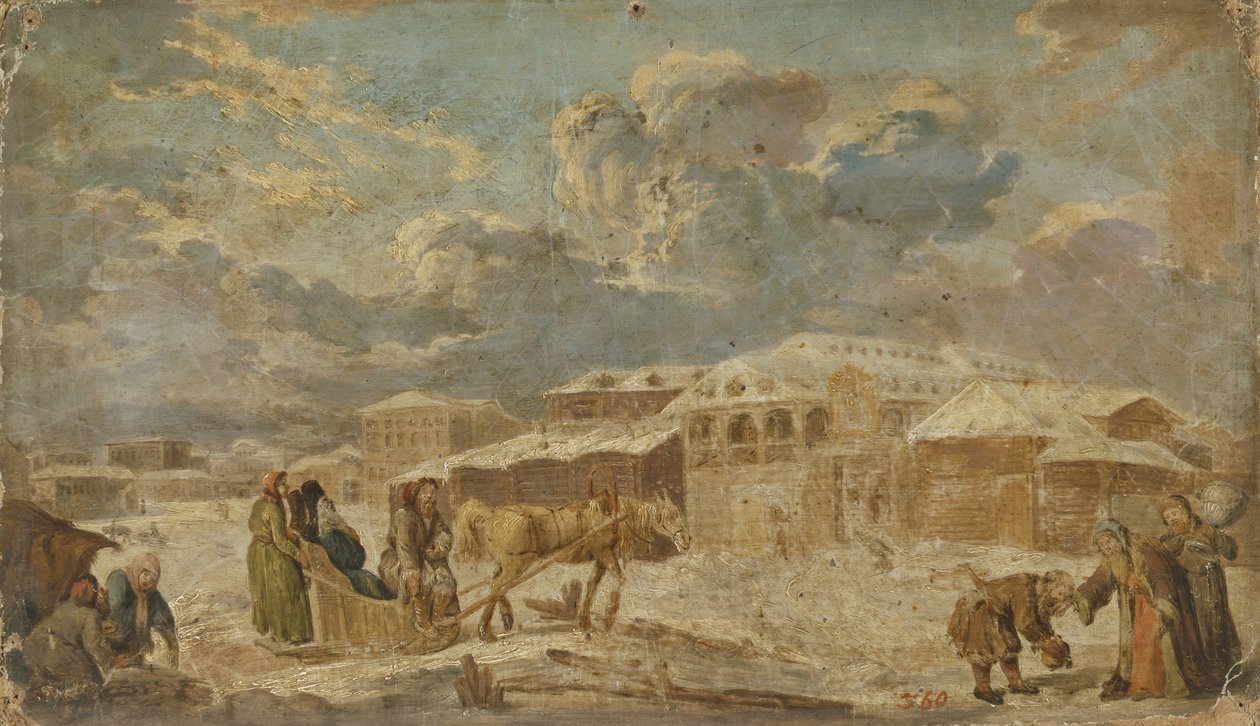 Kaupungin aukio talvella, 1700-luvun toinen puoli. tekijältä Karl Friedrich Knappe