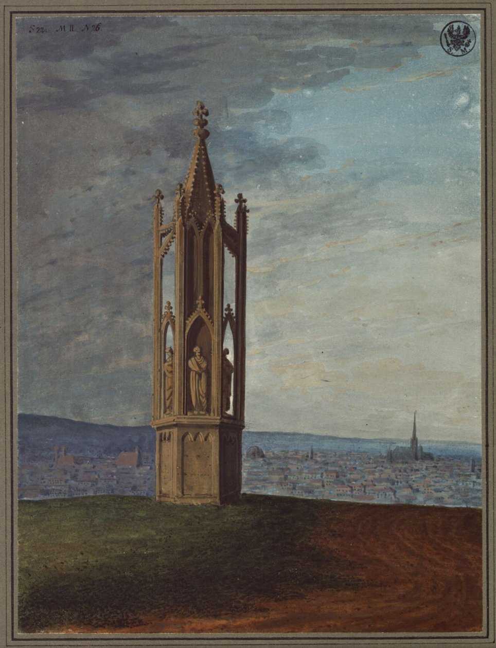 Vanhan Saksan aikainen muistomerkki Wienin lähellä, nimeltään ”Die Spinnerin am Kreuz” tekijältä Karl Friedrich Schinkel