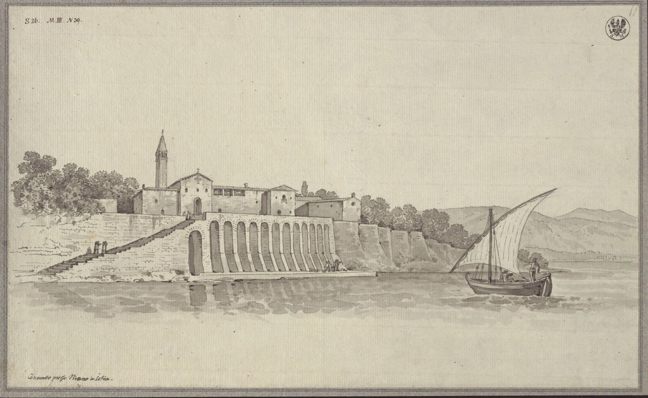 Näkymä entisestä St. Bernardinin fransiskaaniluostarista Portorožin ja Piranin välissä Istriassa, Sloveniassa tekijältä Karl Friedrich Schinkel