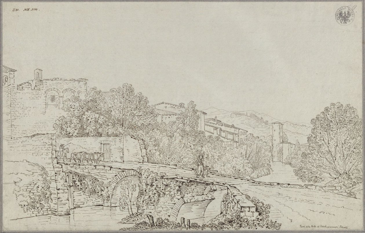 Näkymä Rietistä Apenniineilla ja Velino-joen yli kulkeva silta tekijältä Karl Friedrich Schinkel