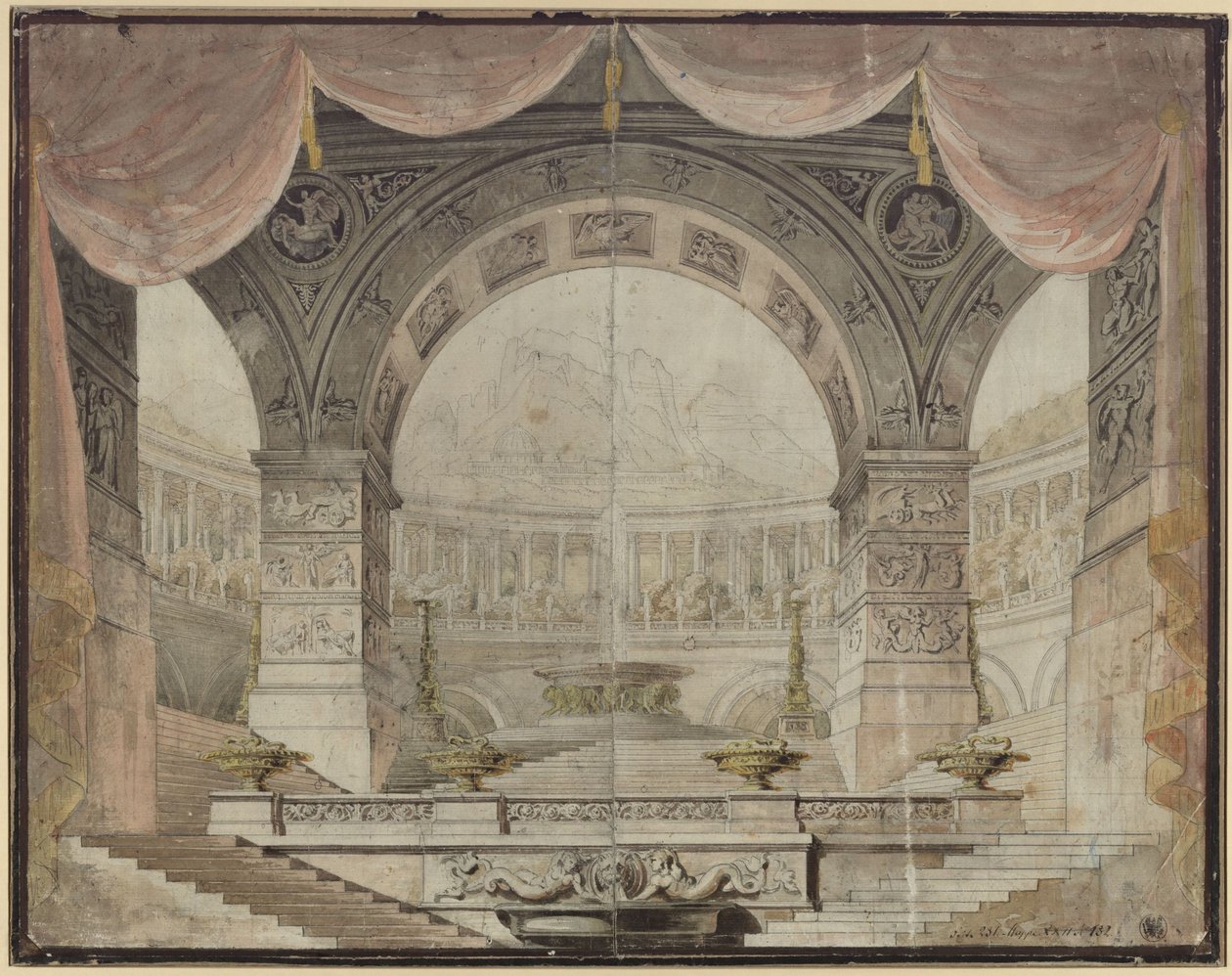 Armida. Christoph Willibald Gluckin ooppera. Luonnos 7. lavasteeksi. Armidan palatsin juhlasali tekijältä Karl Friedrich Schinkel