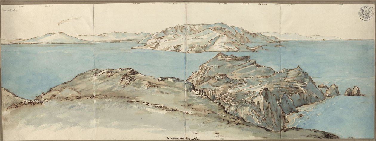 Näkymä Monte Solarossa sijaitsevalta linnoitukselta Caprista koilliseen kohti Napolinlahtea ja Vesuviusta tekijältä Karl Friedrich Schinkel