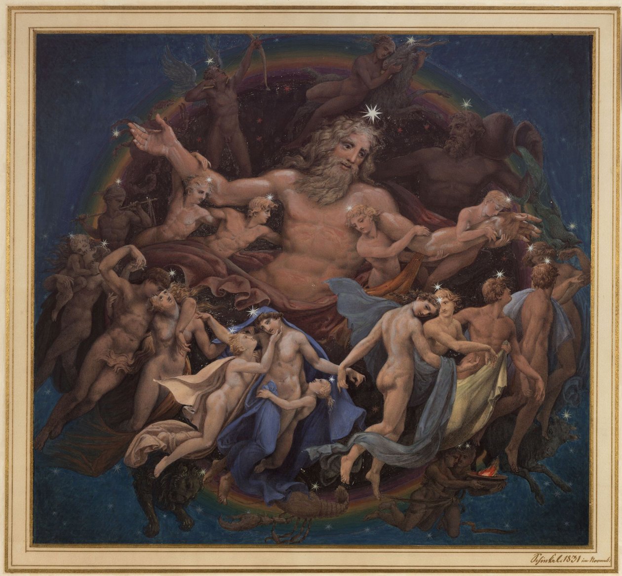 Berliini. Altes Museum Lustgartenissa. Luonnos seinämaalaukseen "Uranus ja taivaankappaleiden tanssi" tekijältä Karl Friedrich Schinkel
